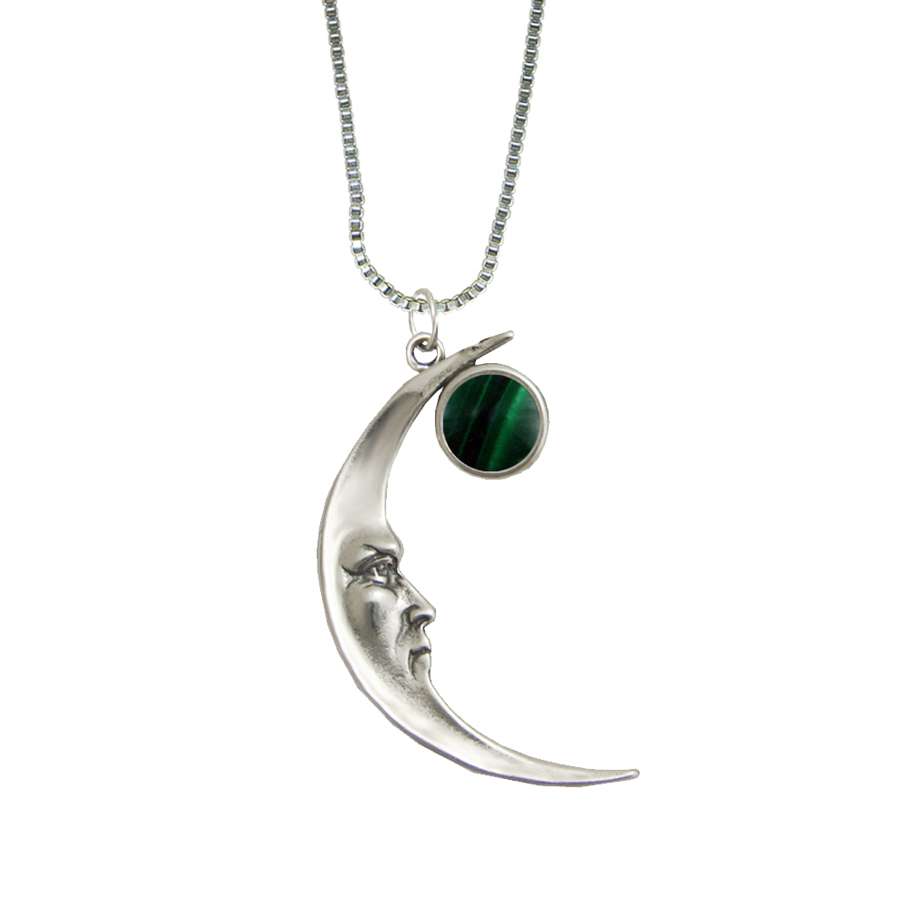 Sterling Silver Mystical Moon Pendant With Malachite